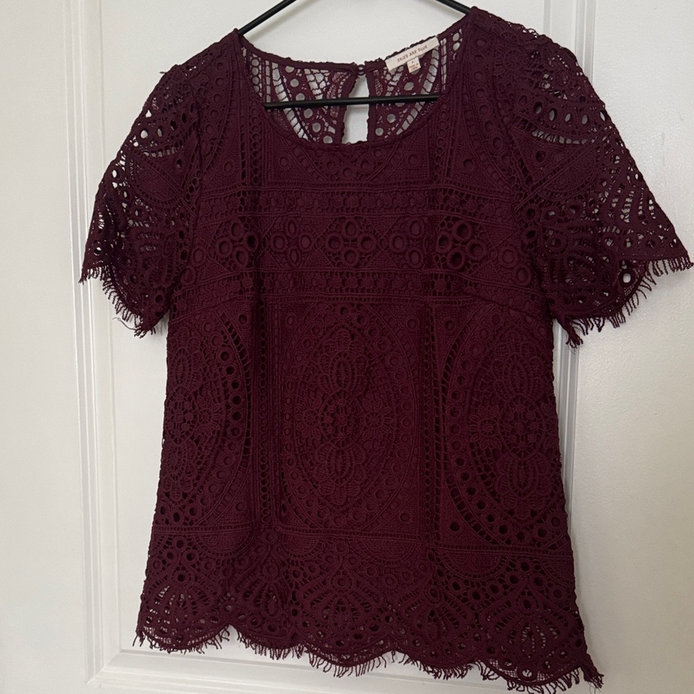 Skies Are Blue Burgundy Lace Blouse